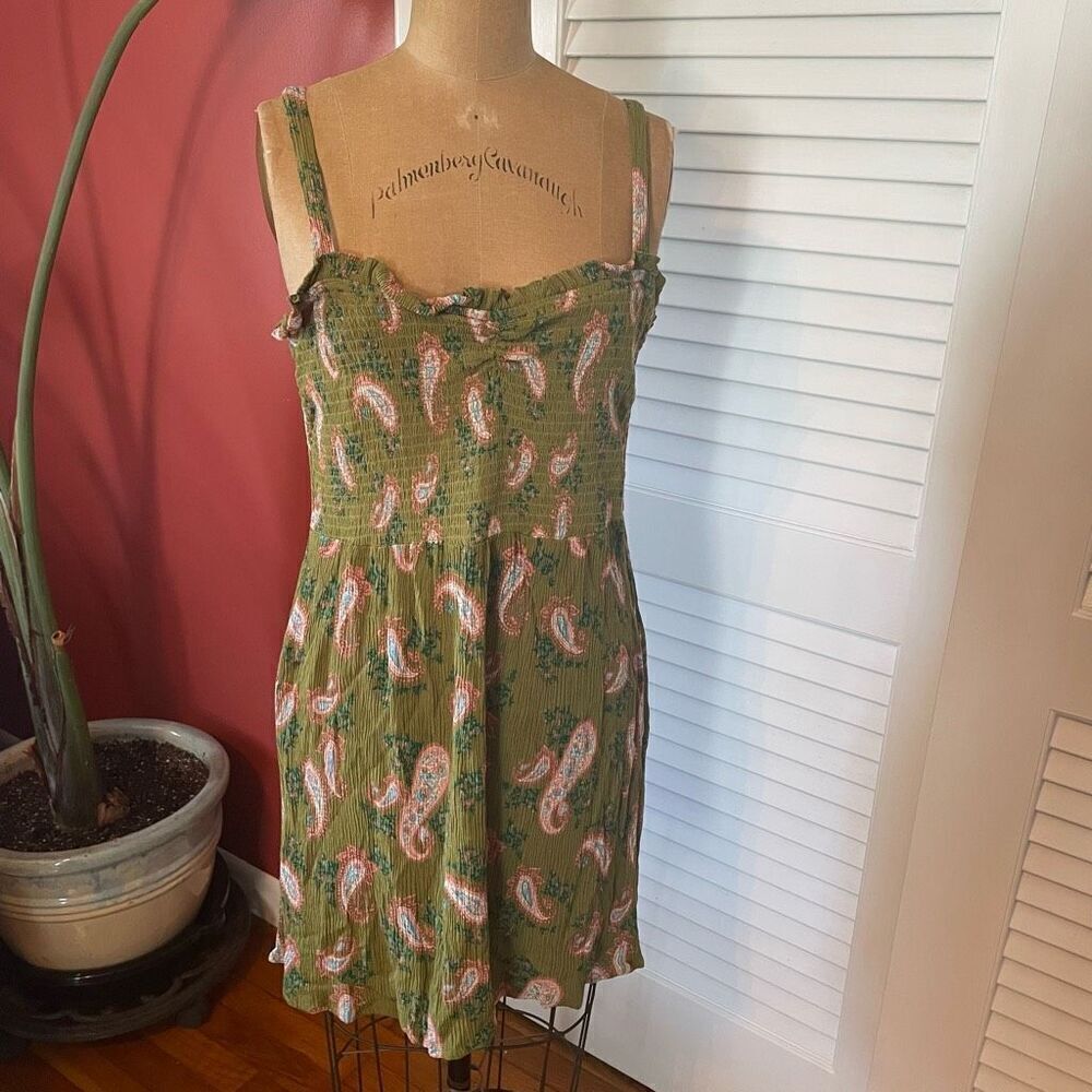 MARKET & SPRUCE | green pink paisley mini dress L